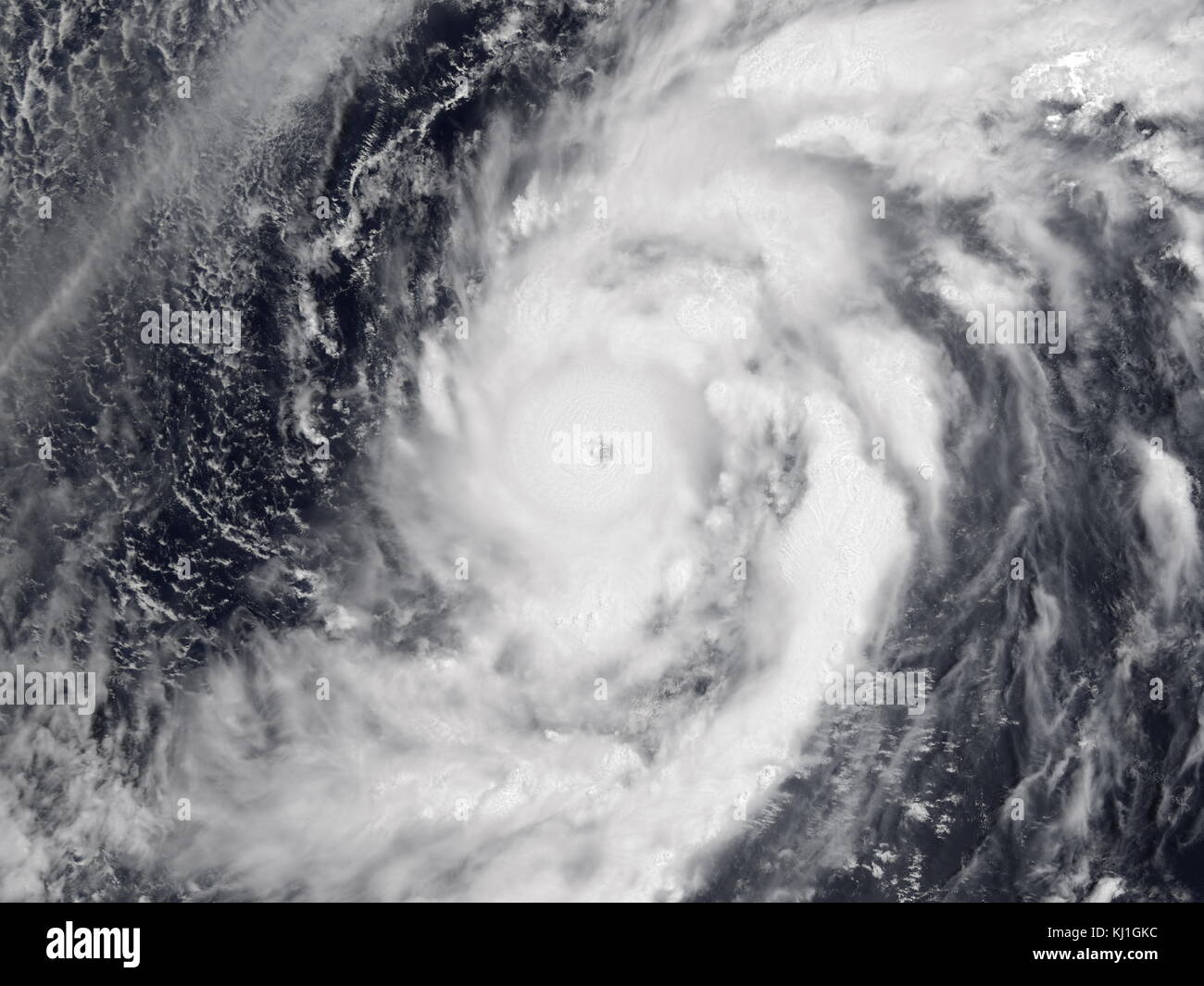 Typhoon Damrey was a Category 5, super typhoon on 9th may 2000. It was the first storm of the Pacific Ocean area typhoon season. Damrey was the strongest May typhoon since Typhoon Phyllis in 1958. Stock Photo