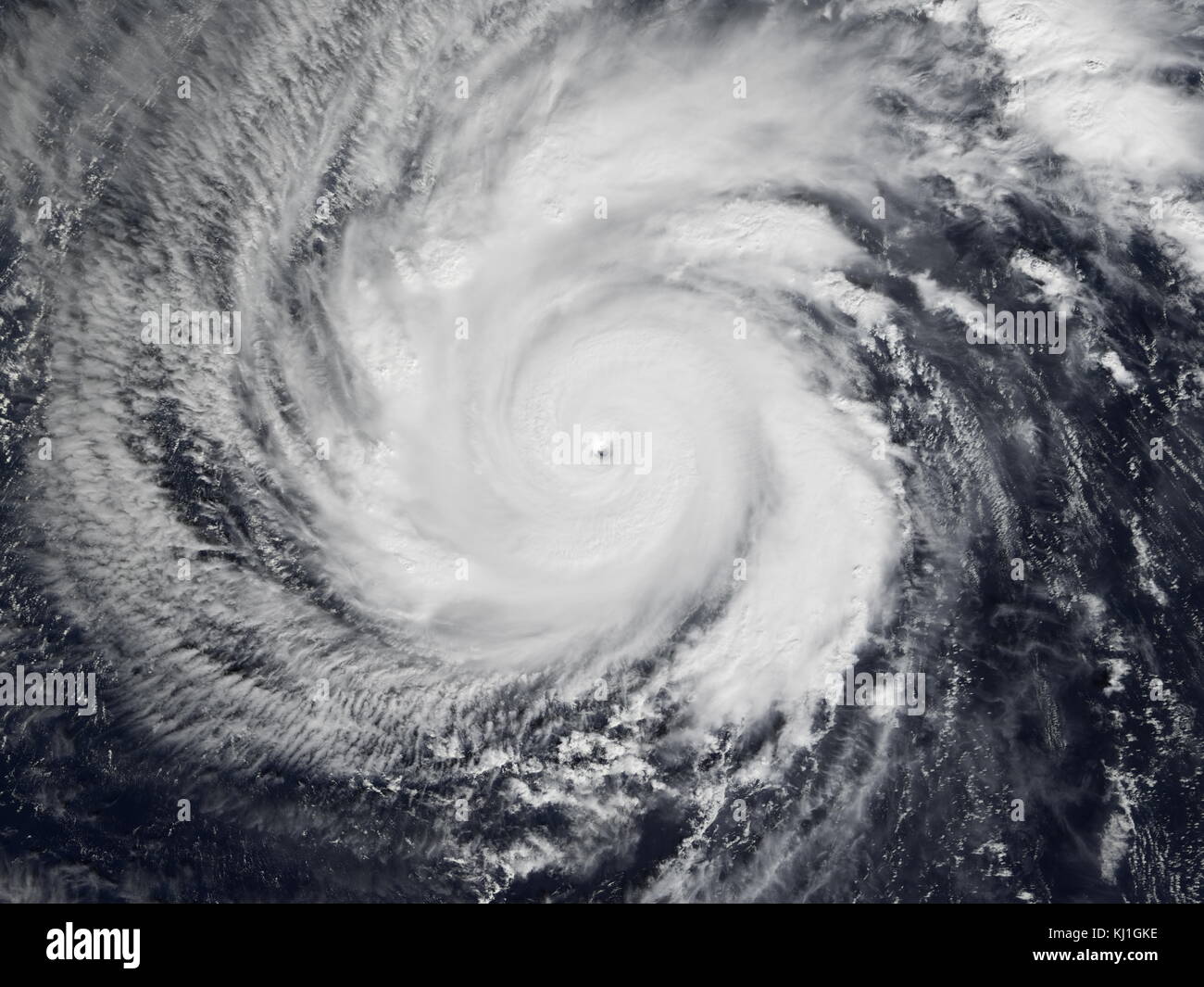 Typhoon Faxai was a Category 5, super typhoon which lasted between December 13 – 25 the 2001. Its' peak intensity was 195 km/h (120 mph) (10-min) 915 hPa (mbar) over the open waters of the West Pacific. Stock Photo