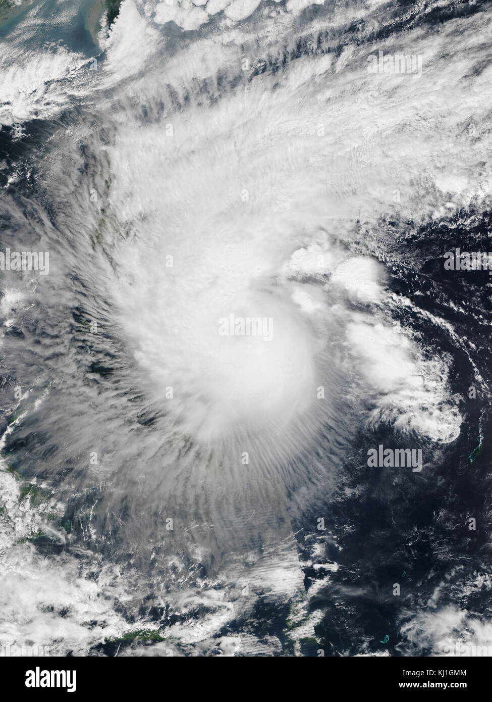 Category 1 Typhoon, Severe Tropical Storm Mekkhala making landfall over the Philippines on January 17, 2015. Stock Photo