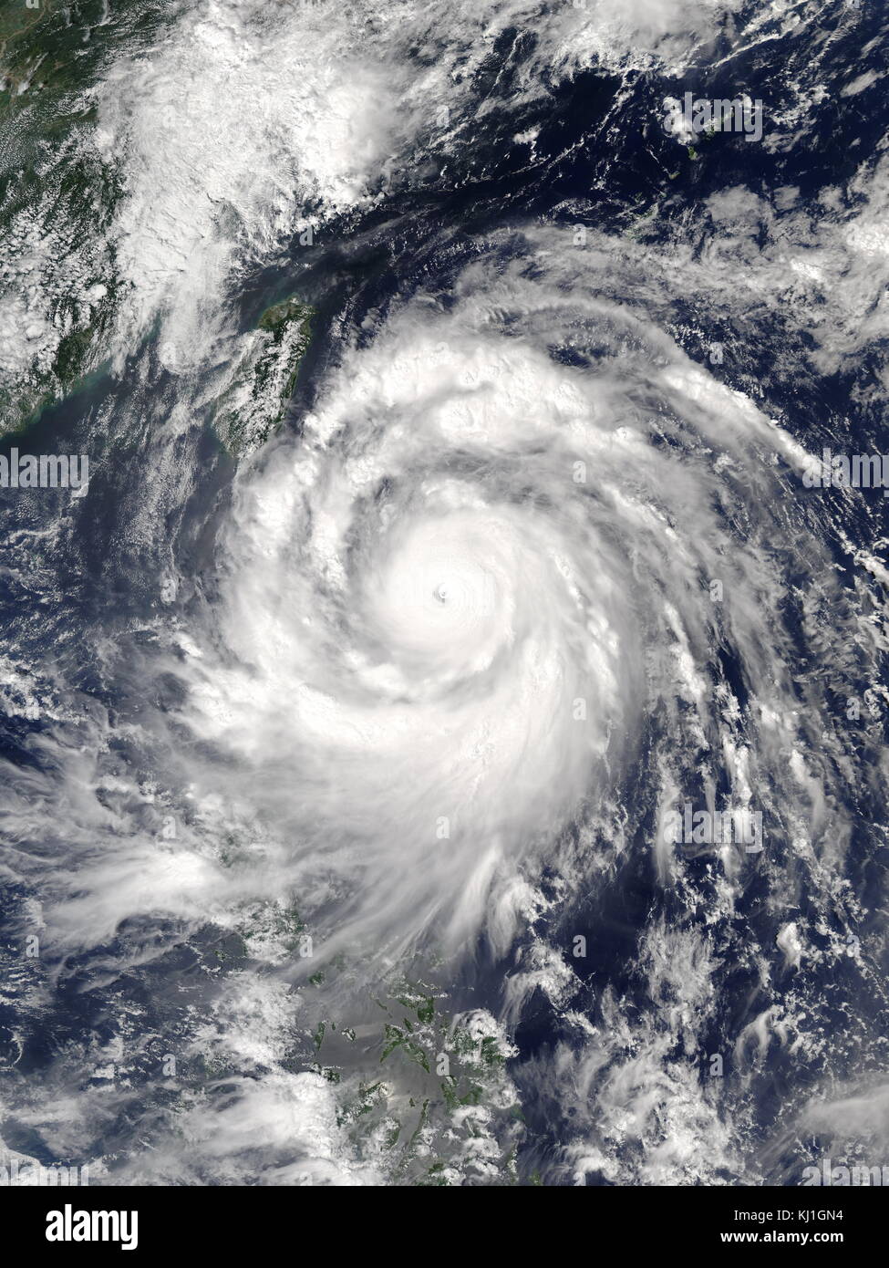 Typhoon Meranti reaching its peak intensity east of Batanes, Philippines on September 13, 2016 Stock Photo