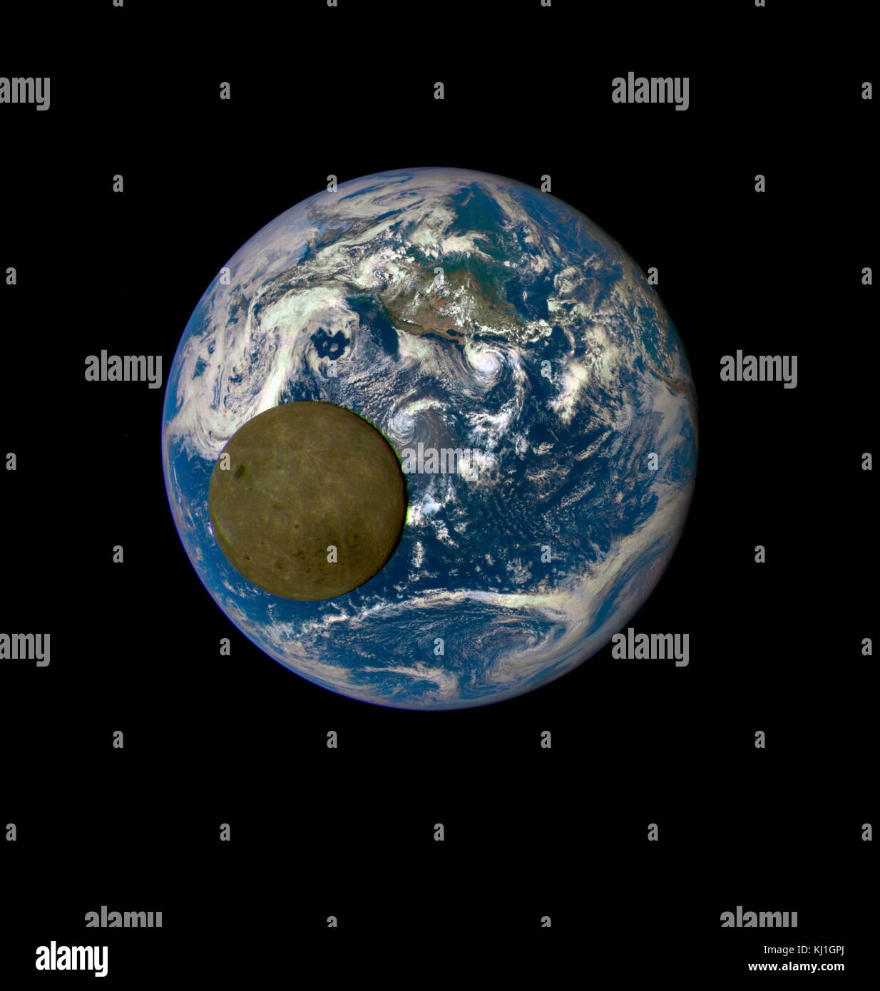 2015 The Deep Space Climate Observatory Dscovr Spacecraft S Earth Polychromatic Imaging Camera Epic Captured This View Of An Apparently Full Moon Crossing In Front Of A Full Earth Stock Photo Alamy