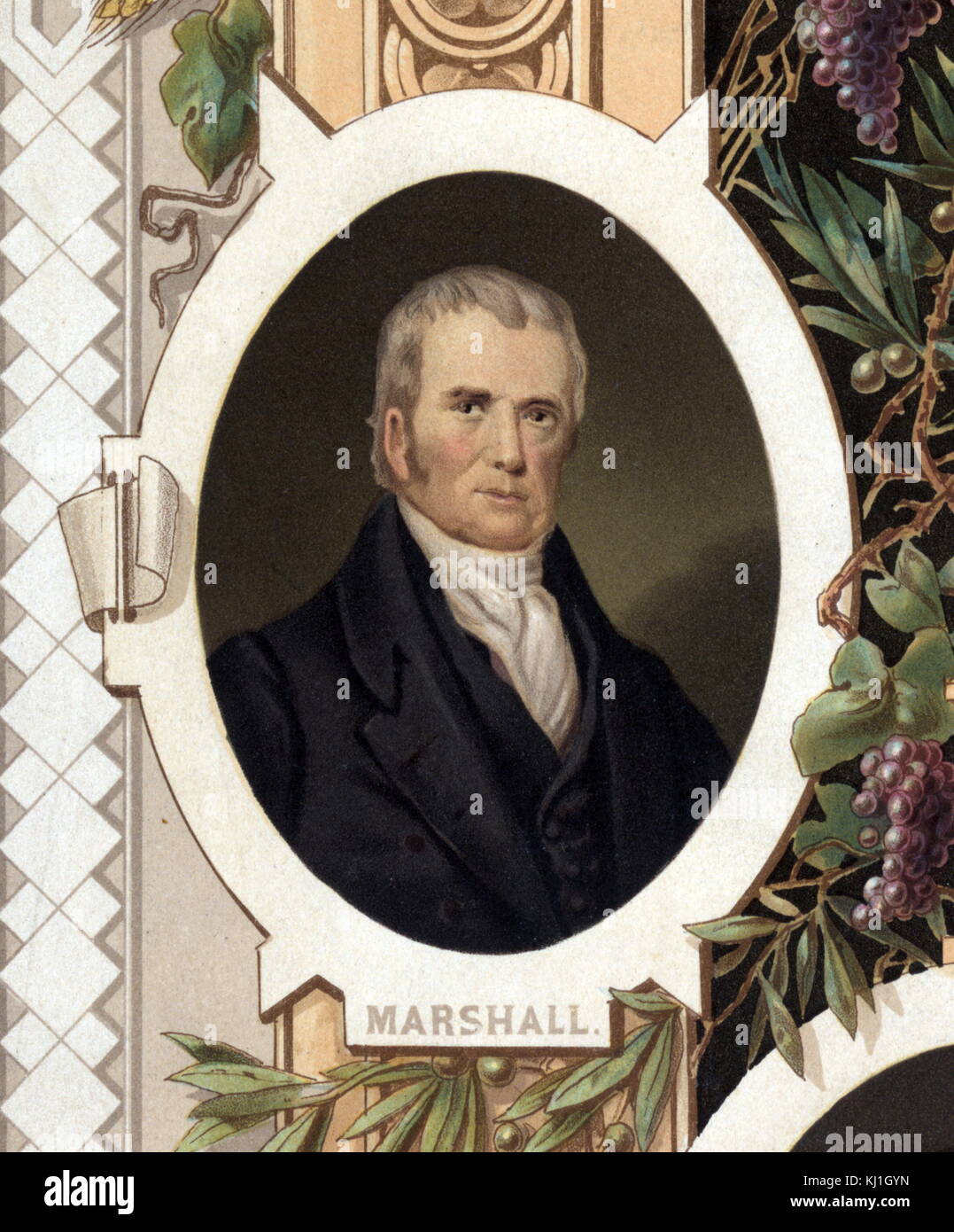 John Marshall (1755 – 1835) Chief Justice of the Supreme Court of the United States (1801–1835). Previously, Marshall had been a leader of the Federalist Party in Virginia and served in the United States House of Representatives from 1799 to 1800. He was Secretary of State under President John Adams from 1800 to 1801 Taken from an illustration of 1800 titled 'Distinguished masons of the revolution' Stock Photo