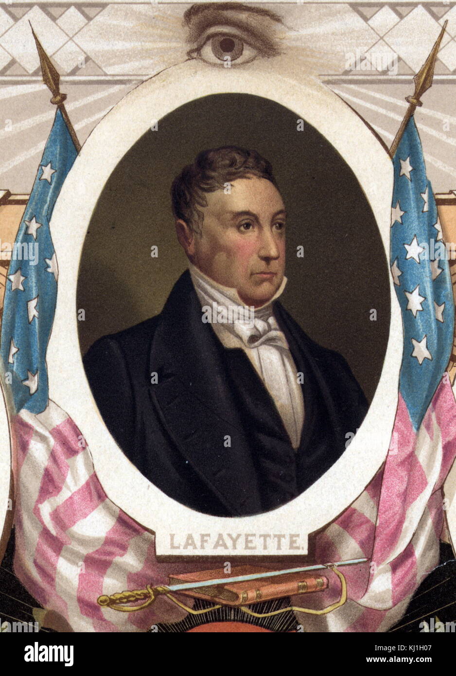 General Gilbert du Motier, marquis de Lafayette (1757–1834), French soldier during the American Revolutionary War. Taken from an illustration of 1800 titled 'Distinguished masons of the revolution' Stock Photo