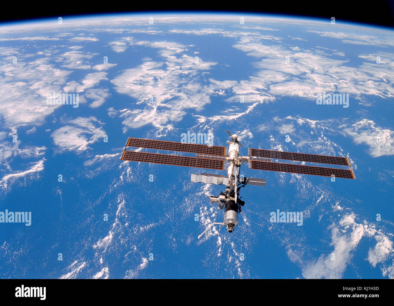 International Space Station photographed by crew members on the Space Shuttle Discovery after undocking on August 20, 2001 Stock Photo