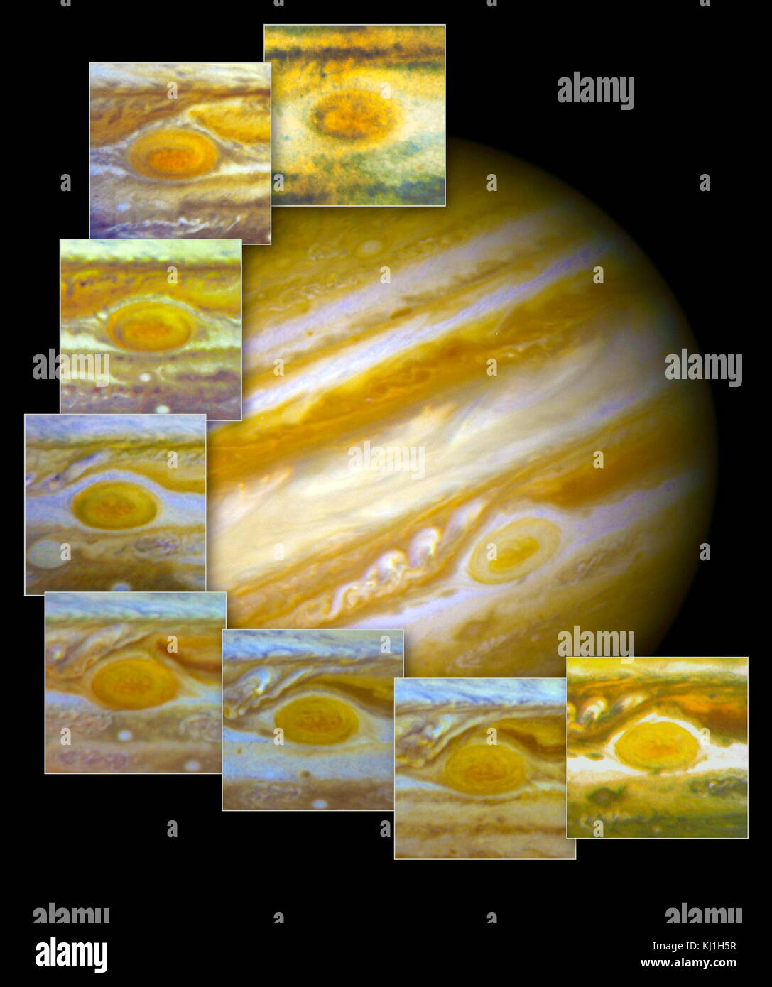 Composite of Hubble Telescope views of the ancient storm in the Red Spot in the atmosphere of Jupiter 1999 Stock Photo