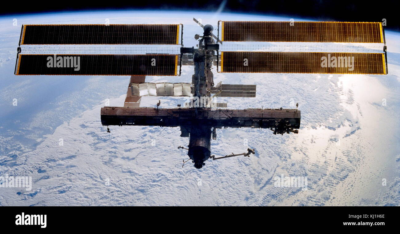 ISS) by a crewmember on board the Space Shuttle Endeavour following their undocking 2002 Stock Photo