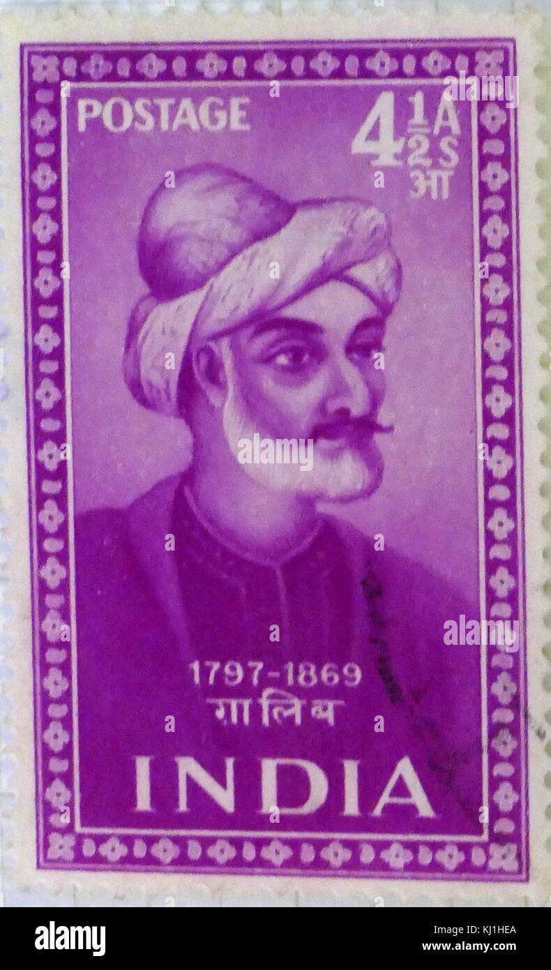 Ghalib ( 1797 – 1869), was the preeminent Urdu and Persian-language poet during the last years of the Mughal Empire. Stock Photo