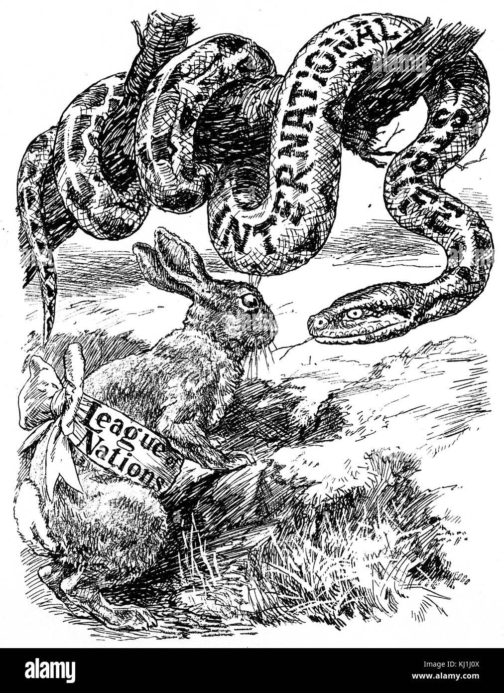 Satirical cartoon about the League of Nations. Dated 20th Century Stock Photo
