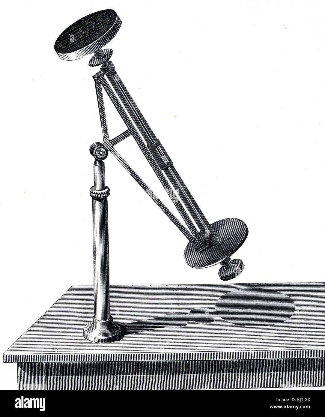 Engraving depicting Pouillet's Pyrheliometer, used to measure the amount of solar heat reaching the earth's surface. Claude Pouillet (1790-1868) a French physicist and a professor of physics at the Sorbonne and member of the French Academy of Sciences. Dated 19th Century Stock Photo