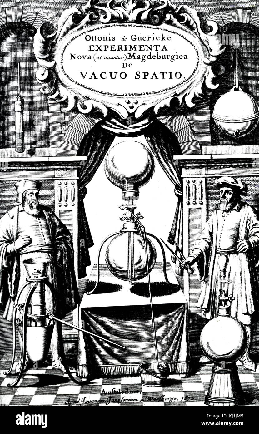 Title page of 'The new (so-called) Magdeburg experiments of Otto von Guericke' by Otto von Guericke. Otto von Guericke (1602-1686) a German scientist, inventor, and politician. Dated 17th Century Stock Photo