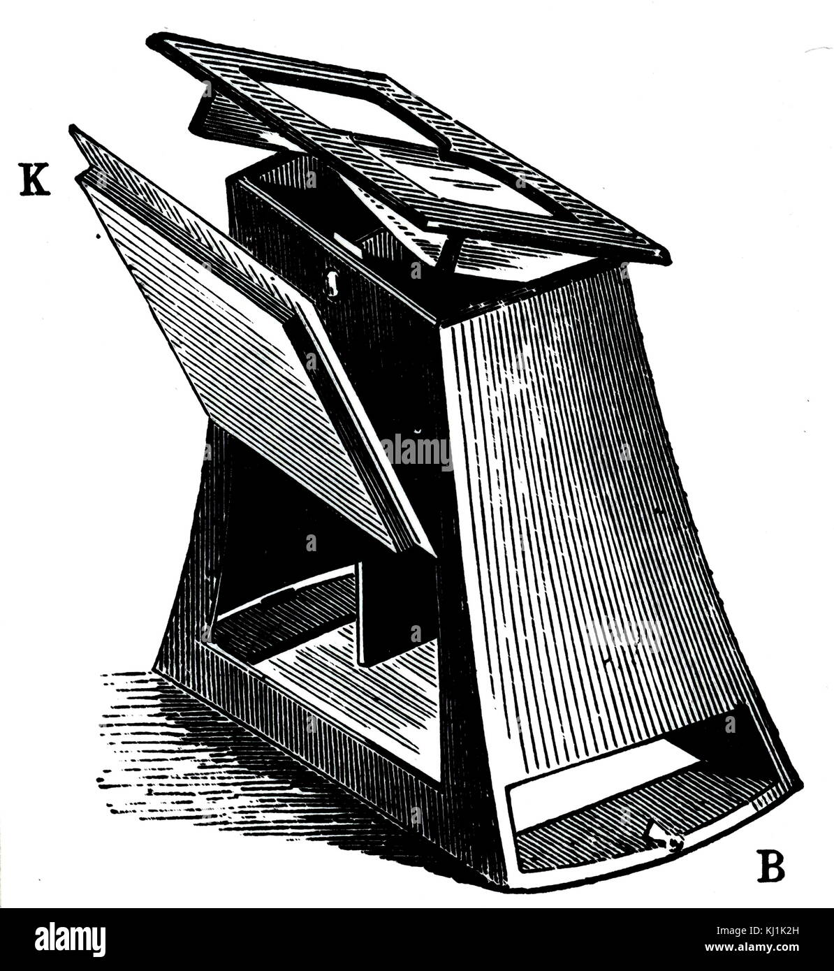 Engraving depicting a Wheatstone stereoscope. Sir Charles Wheatstone (1802-1875) an English scientist and inventor of the Victorian Era. Dated 19th Century Stock Photo