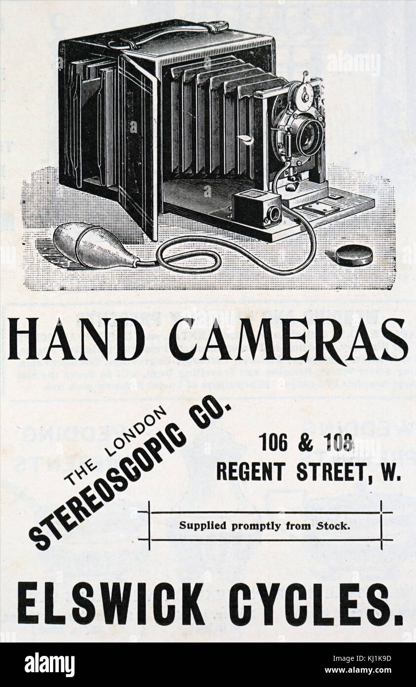Advert for a Kodak Camera which used Eastman negative film roll. George Eastman (1854-1932) an American entrepreneur who founded Eastman Kodak Company. Dated 19th Century Stock Photo