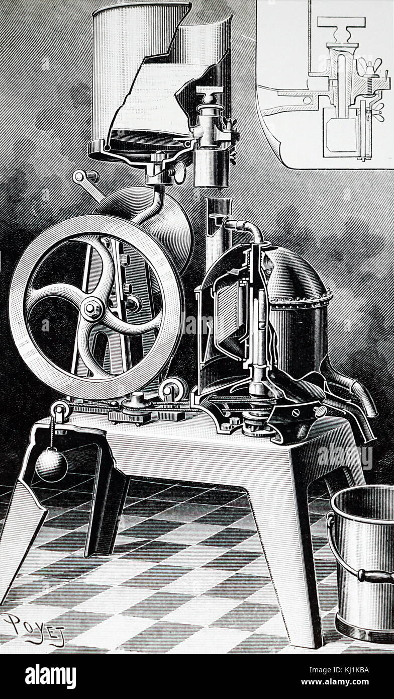 Engraving depicting a centrifugal cream extractor. Dated 19th Century