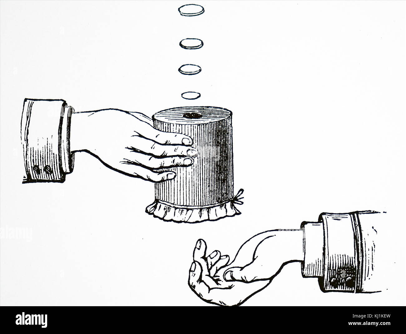 Engraving depicting a vortex box used for studying smoke rings. Tin