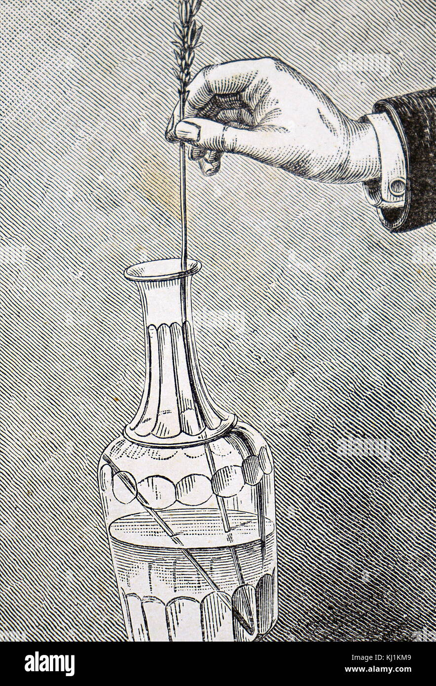 Engraving depicting an experiment that demonstrates the centre of