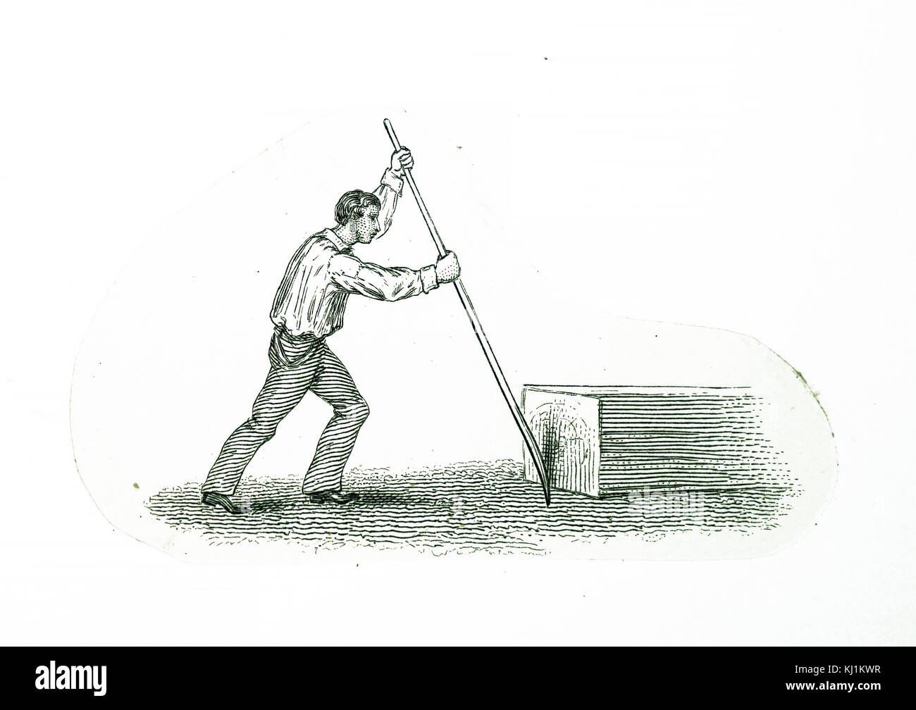 Early century illustration of a man using a lever to lift a