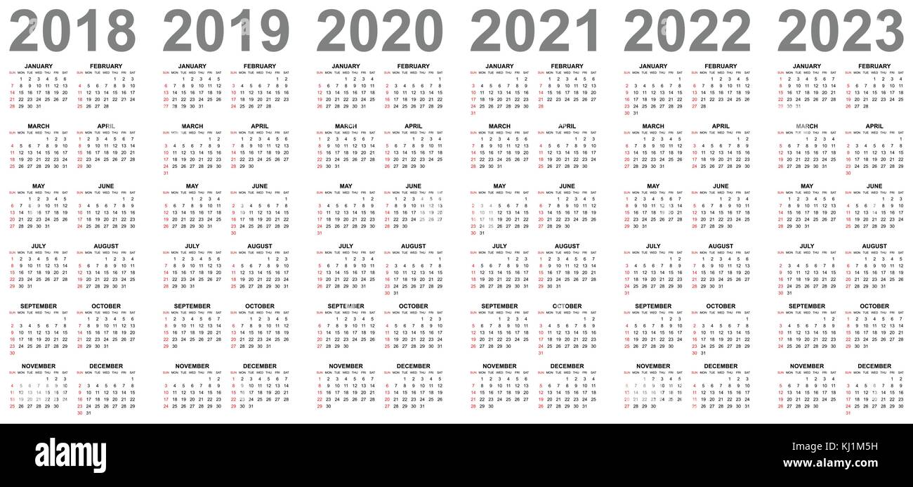 Simple Editable Vector Calendars For Year 2018 2019 2020 2021 2022 2023