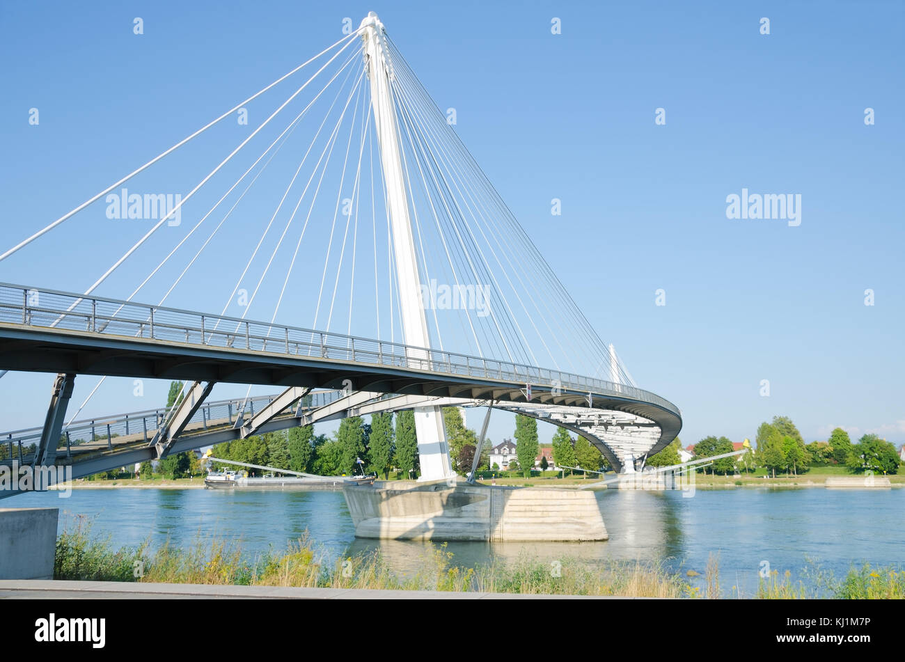 STRASBOURG, FRANCE. 31st August 2016. The Passerelle Mimram, a pedestrian bridge linking the German and French sides of the Rhine river. Stock Photo
