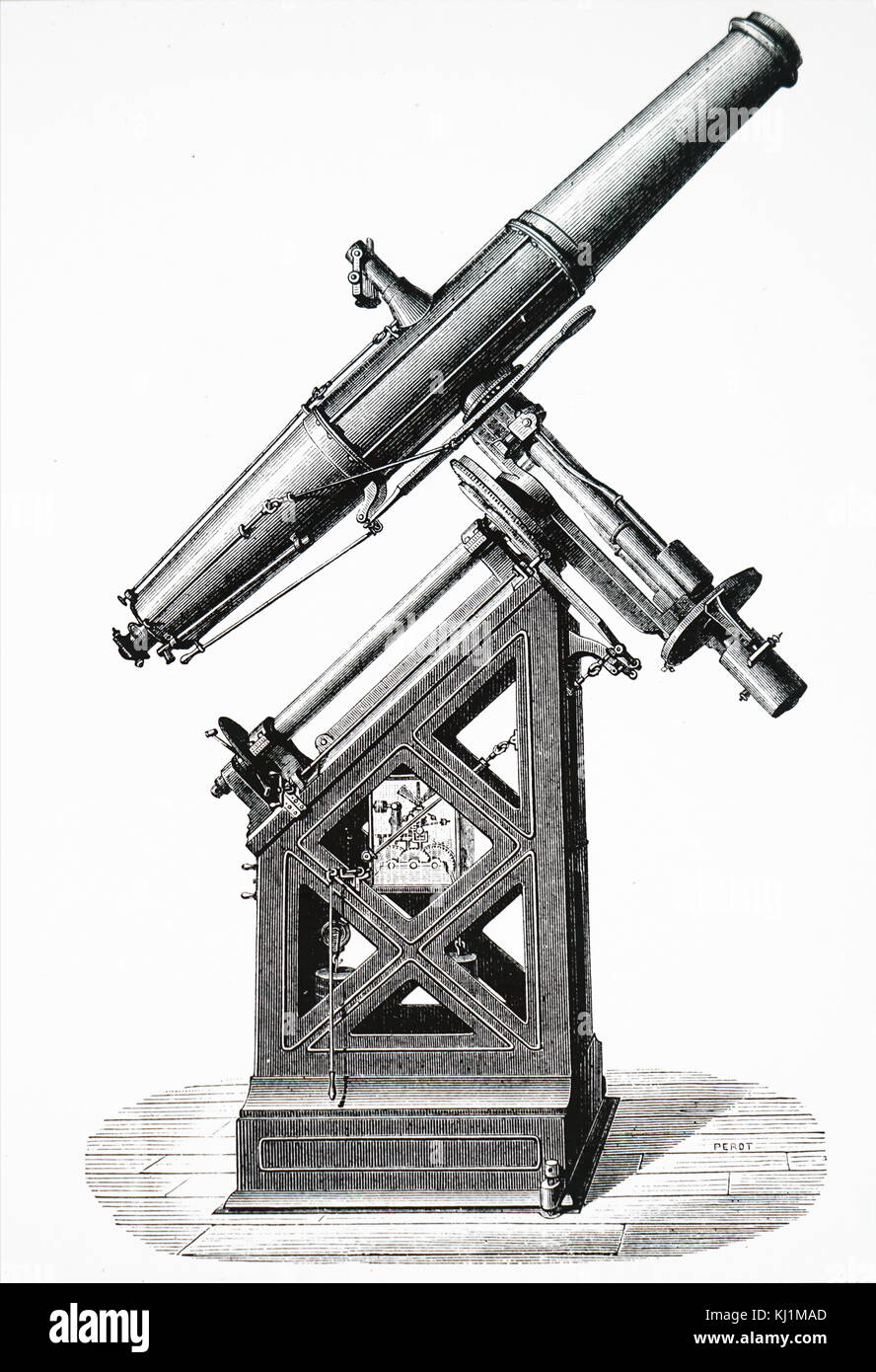 An Engraving Depicting A Refracting Telescope Built By Joseph Von