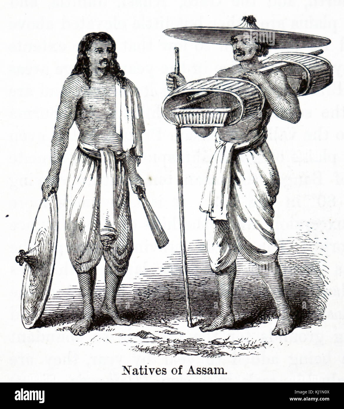 Engraving depicting natives of Assam. Assam is a state in Northeastern
