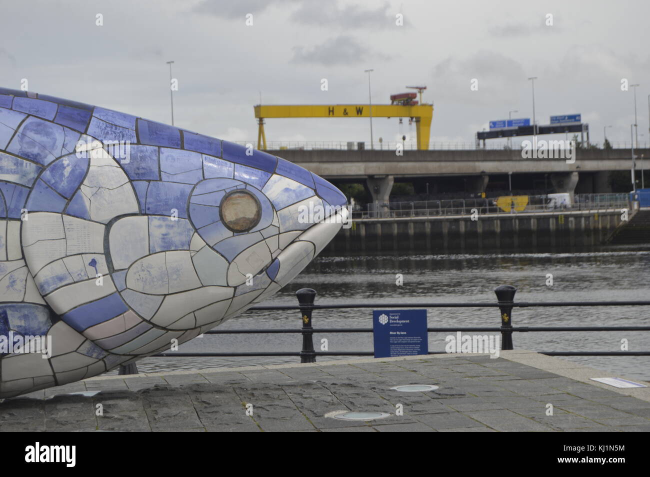 The Big Fish is a printed ceramic mosaic sculpture by John Kindness in Belfast, Northern Ireland. Stock Photo