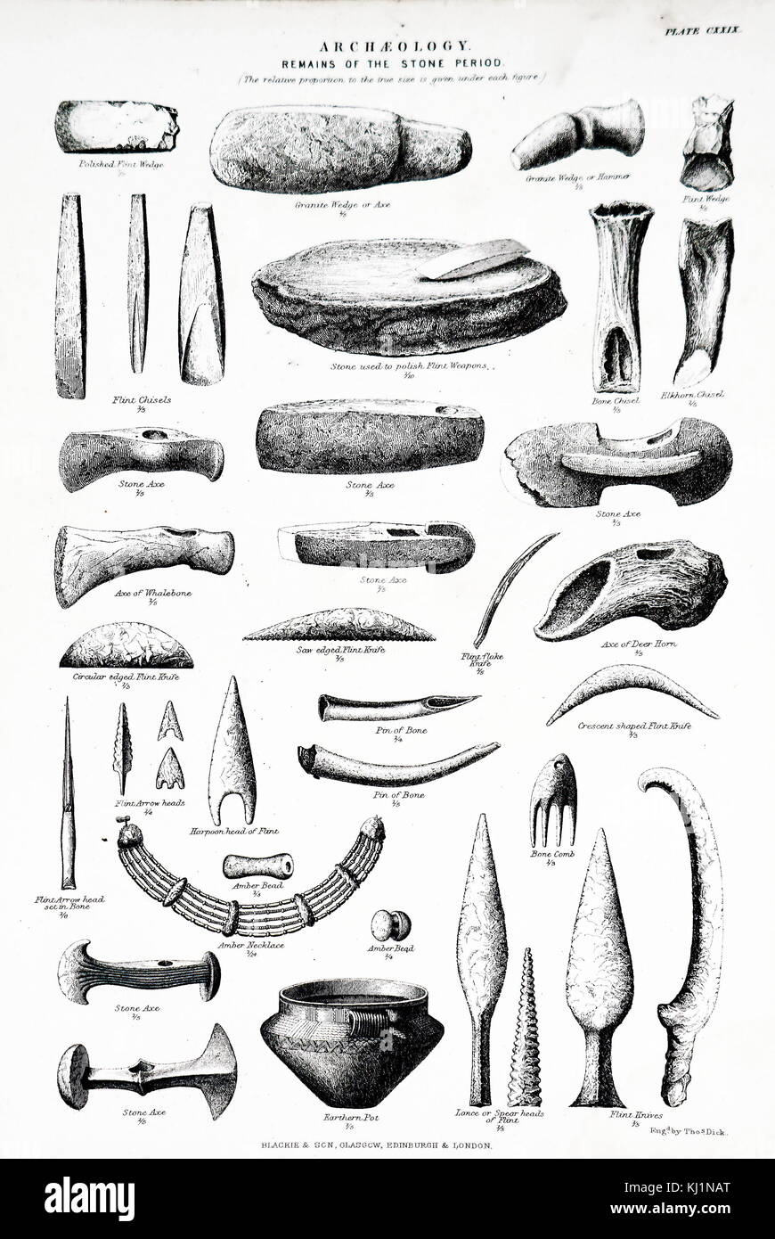 Engraving Depicting The Remains Of Stone Age Tools Including Polished KJ1NAT 