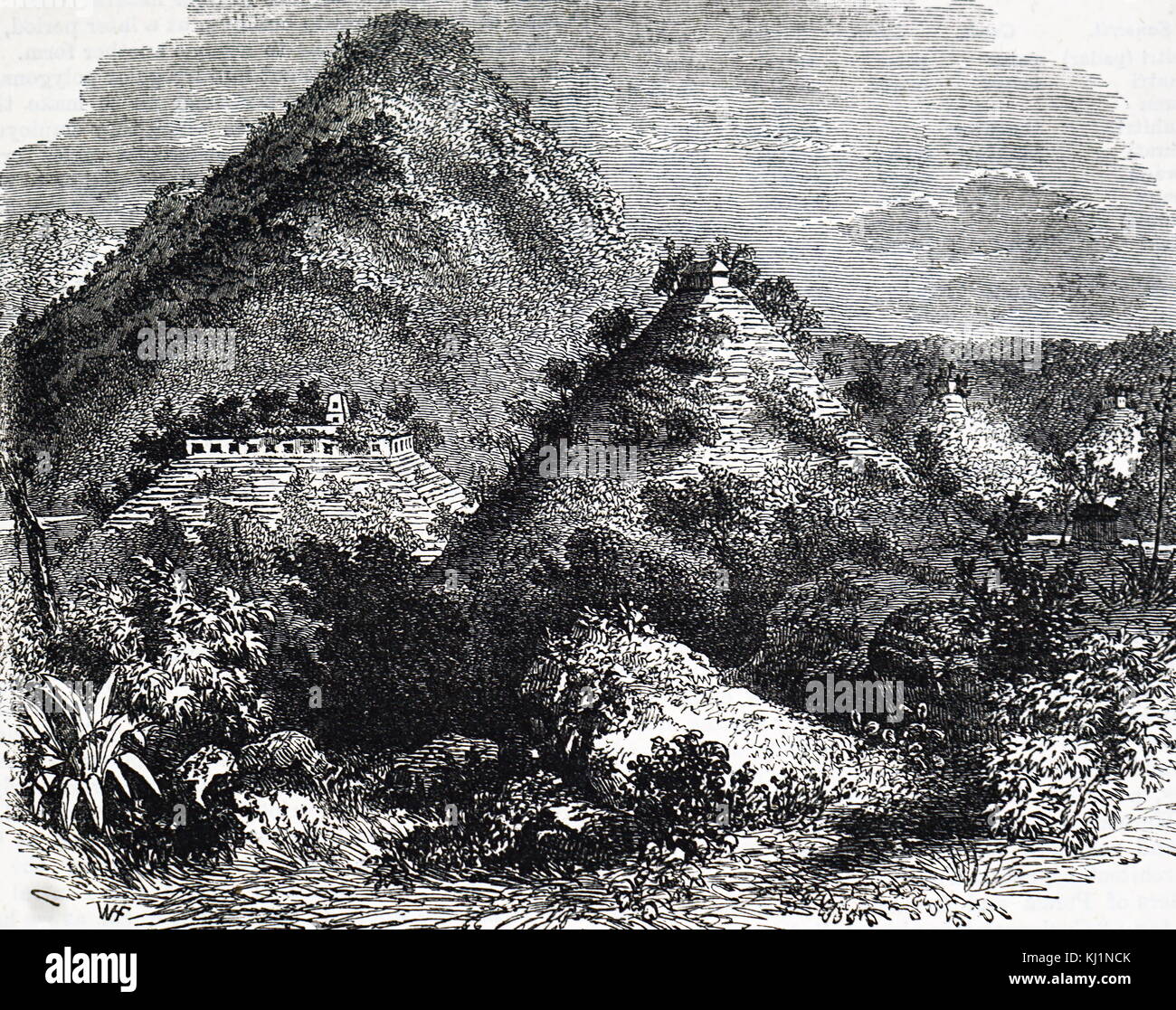 Engraving depicting the ruins of Palenque, a Mayan city in southern Mexico dating from 226 BC. Dated 19th Century Stock Photo