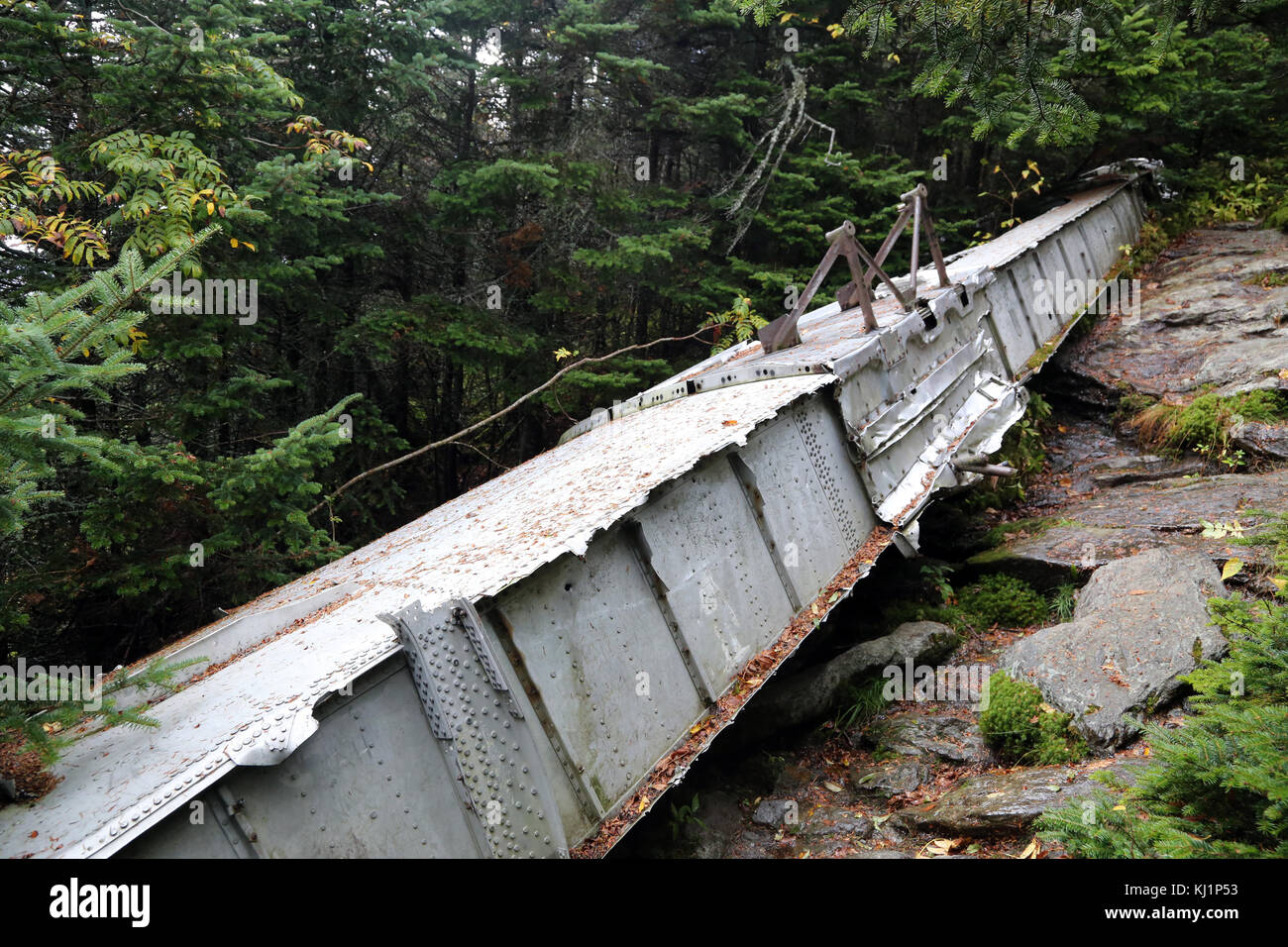 Remnant of a World War II era  B-24J bomber wing on Camel's Hump, VT, USA Stock Photo