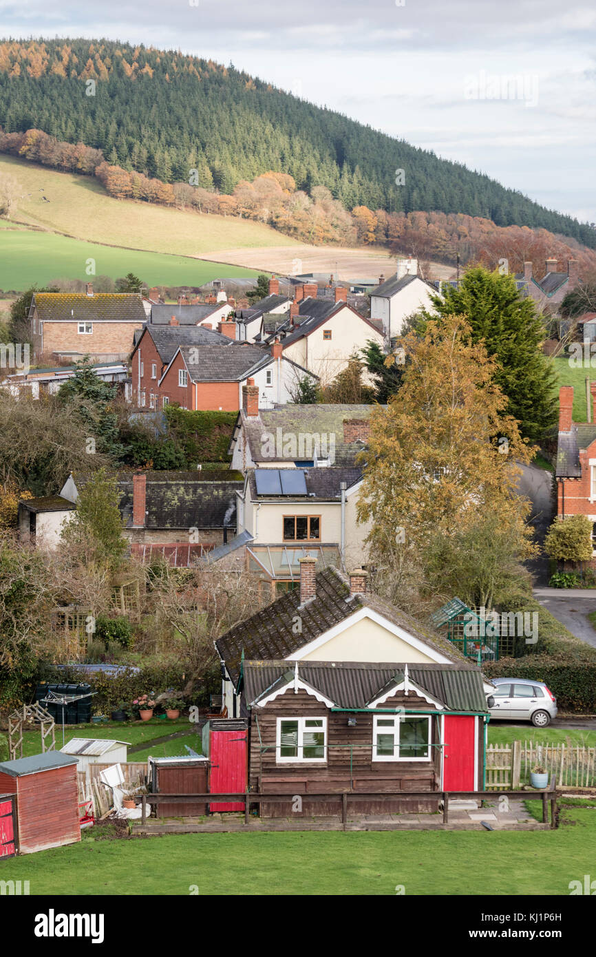 The small rural town of Clun in the Shropshire Hills ANOB, Shropshire, England, UK Stock Photo