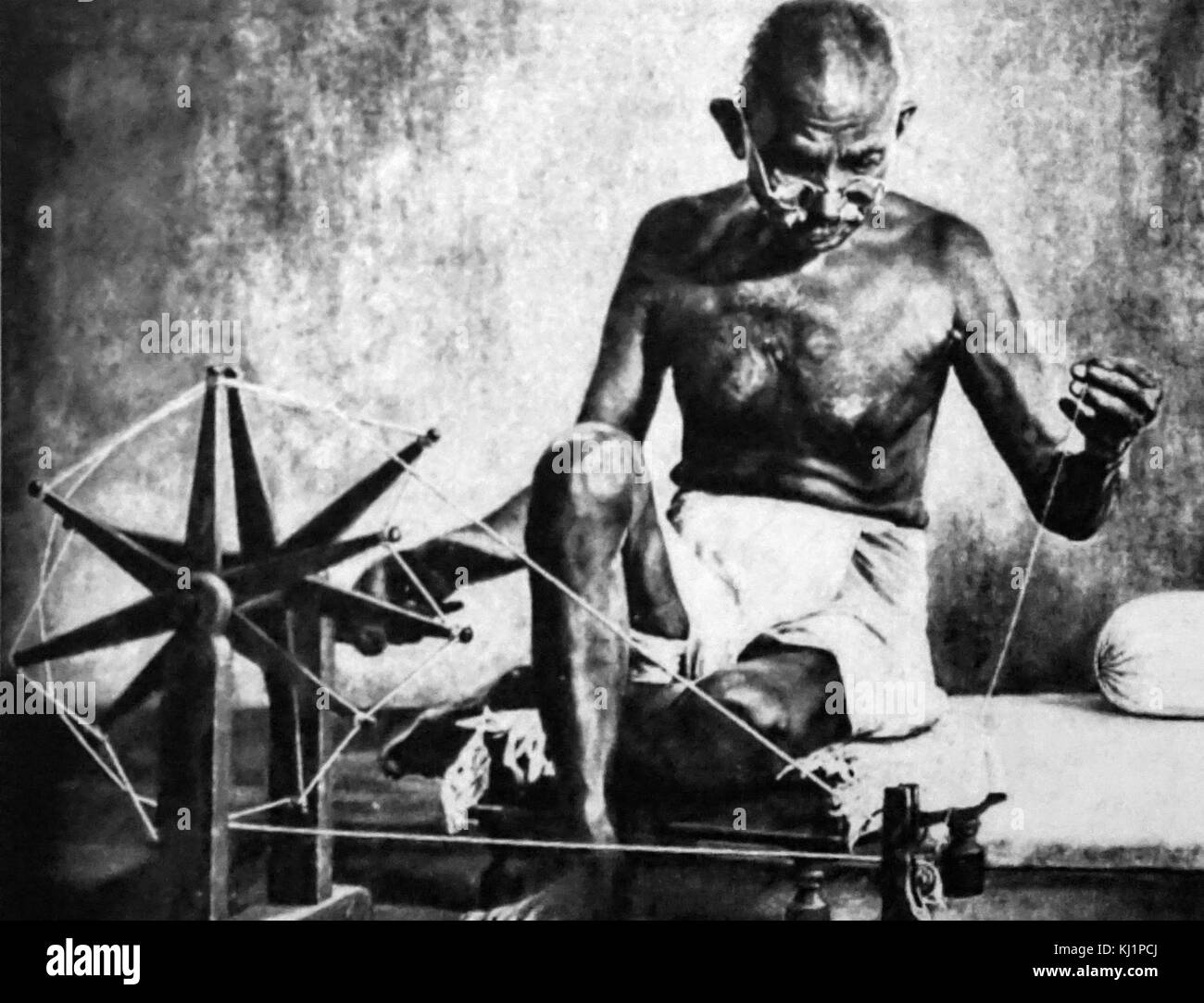 Mahatma gandhi spinning wheel india Black and White Stock Photos & Images Alamy