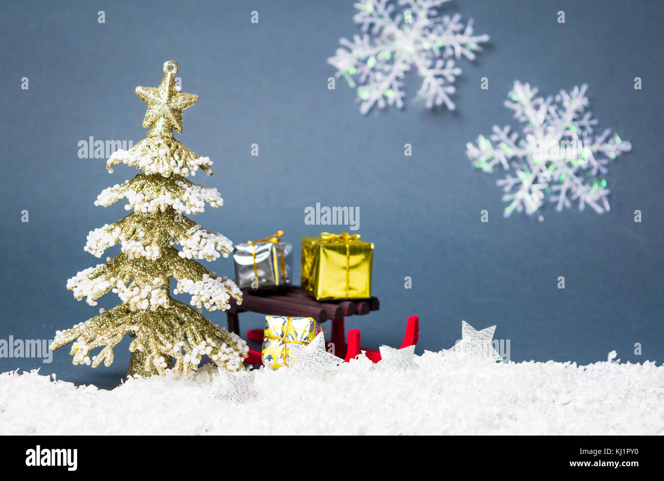 Christmas tree decoration against festive winter background Stock Photo