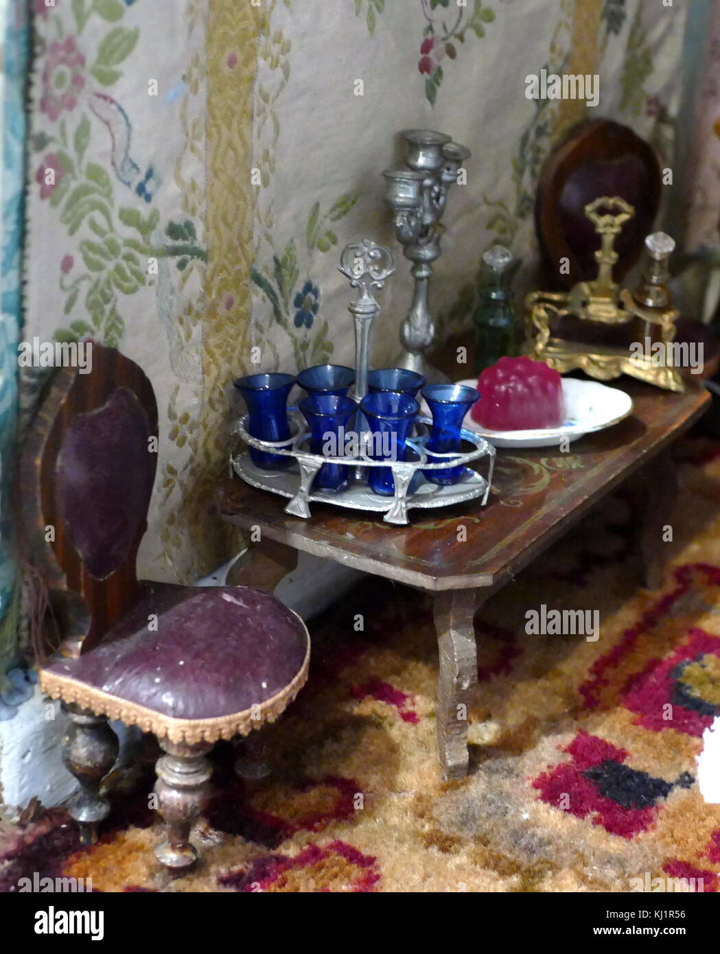 Interior of an early Victorian Dolls House (Tregear Manor, Cornwall, England), 1840 Stock Photo