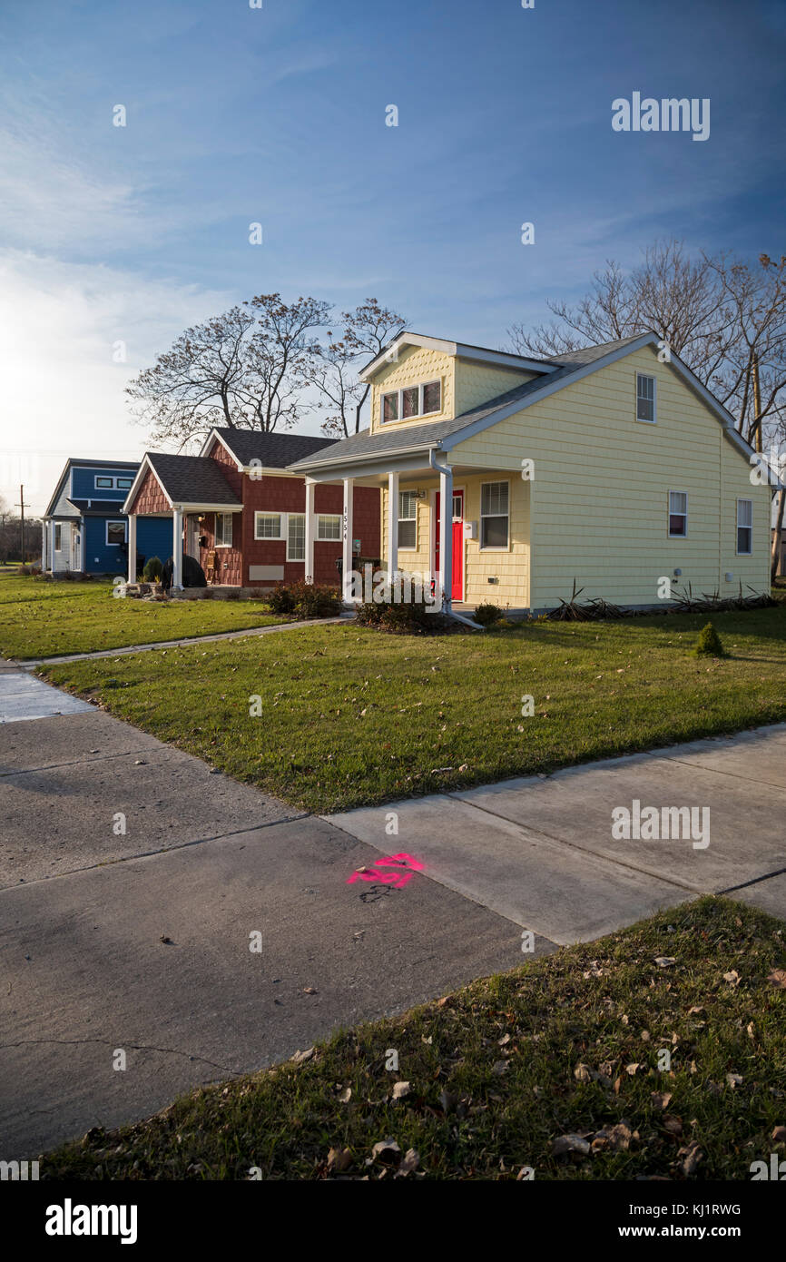 Detroit, Michigan Tiny houses, built by Cass Community Social Services for the homeless. The