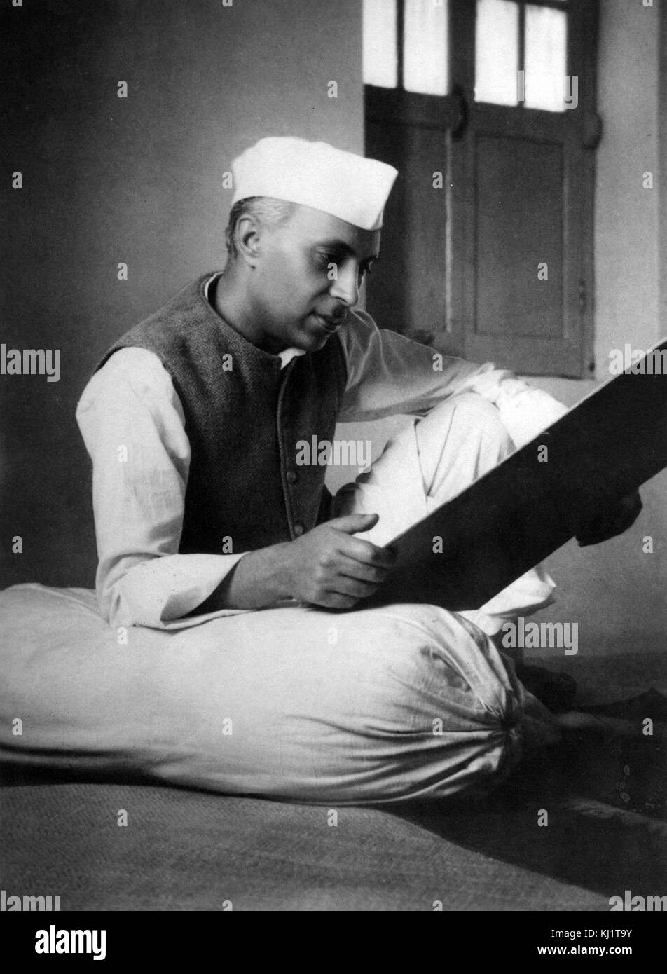 Jawaharlal Nehru (1889 –1964) first Prime Minister of India and a central figure in Indian politics before and after independence. leader of the Indian independence movement under the tutelage of Mahatma Gandhi and ruled India from its establishment as an independent nation in 1947 until his death in 1964. Stock Photo