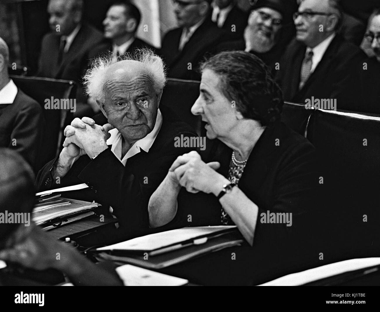 David Ben Gurion Israeli Prime Minister and Foreign Minister Golda Meir in the Knesset (Parliament) circa 1956 Stock Photo