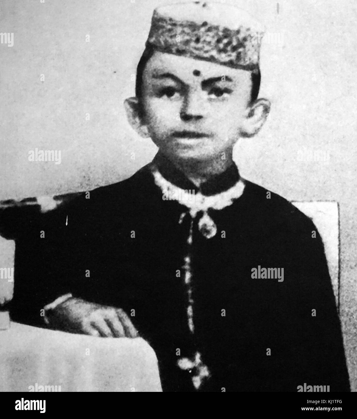 Young Mahatma Gandhi in India 1875, Mohandas Karamchand Gandhi 1869 – 1948), preeminent leader of the Indian independence movement in British-ruled India. Stock Photo