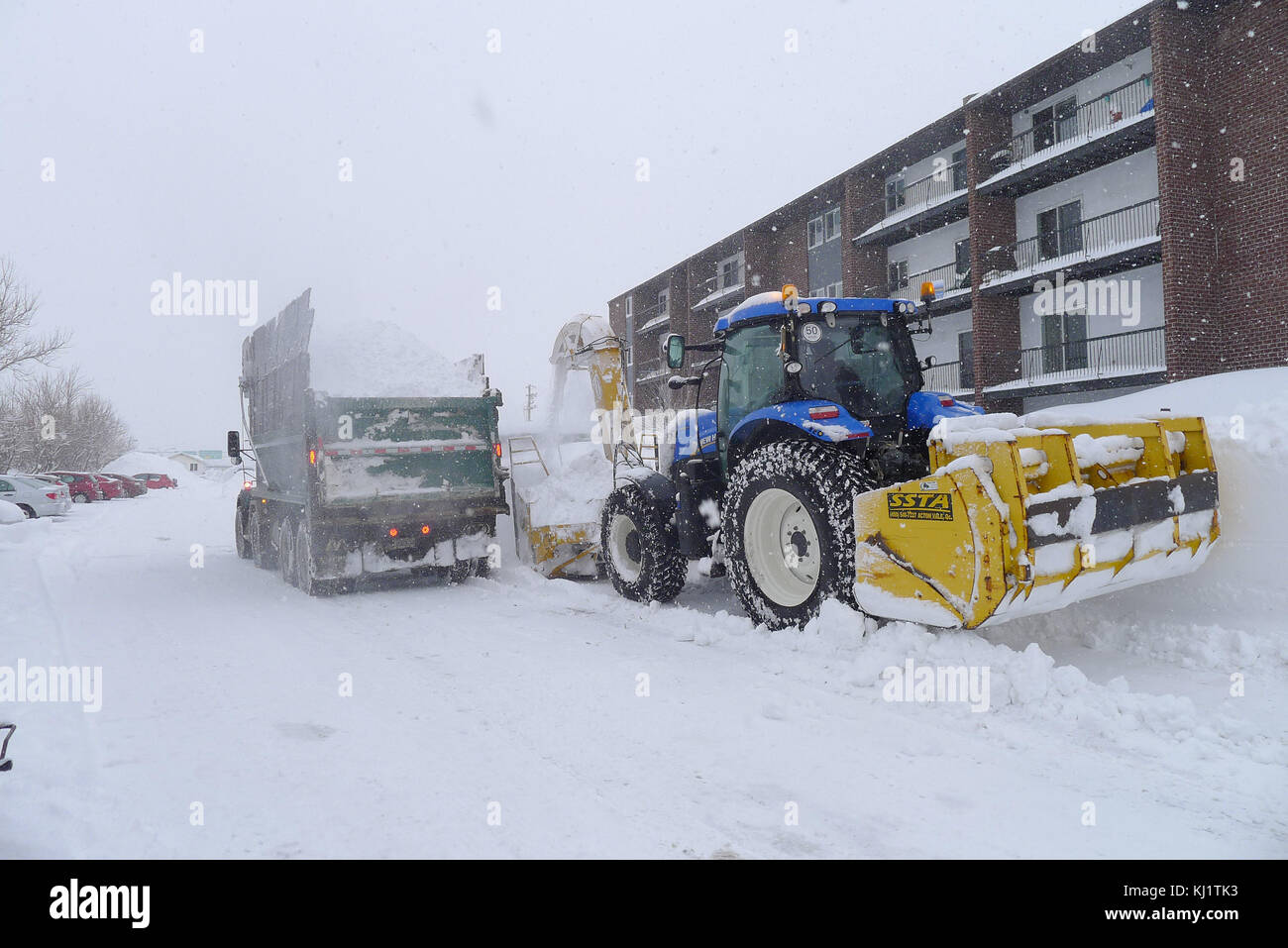 Snow clearing in Quebec City after a huge snowstorm Stock Photo