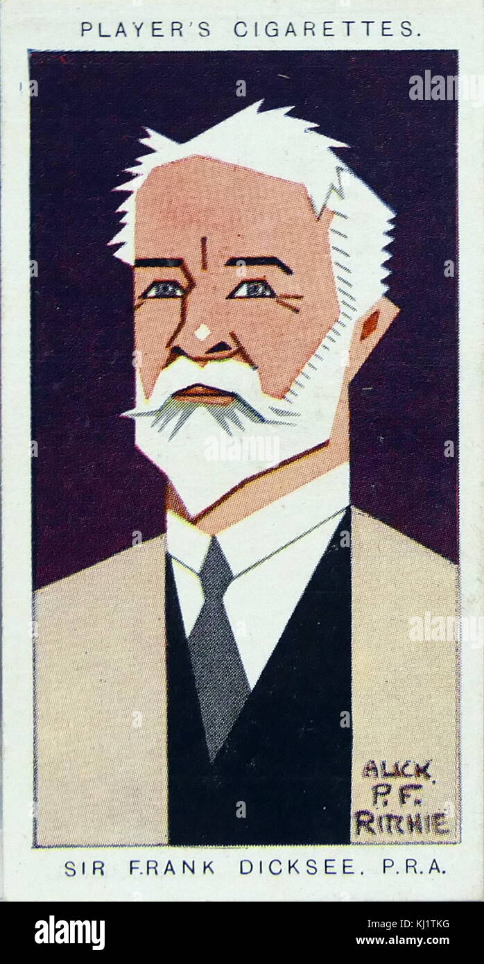 Player's cigarette card depicting Sir Francis Bernard Dicksee (1853-1928) was an English Victorian painter and illustrator, best known for his pictures of dramatic literary, historical, and legendary scenes. Dated 20th Century Stock Photo