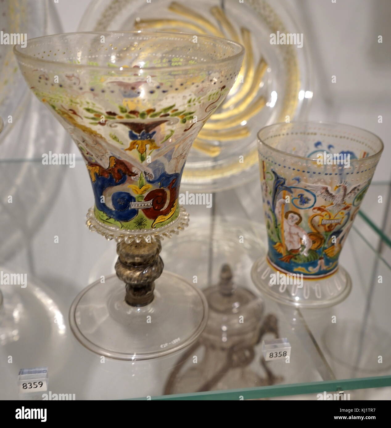 Decorated 16th century glassware. Dated 16th Century Stock Photo
