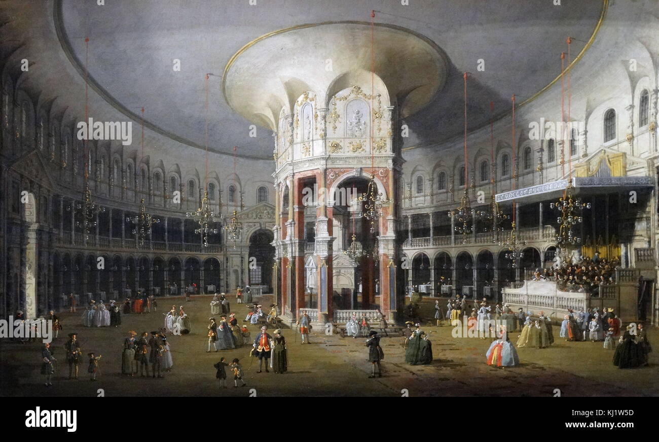 Painting titled 'London: Interior of the Rotunda at Ranelagh' by Giovanni Antonio Canal (1697-1768) an Italian painter. Dated 18th Century Stock Photo