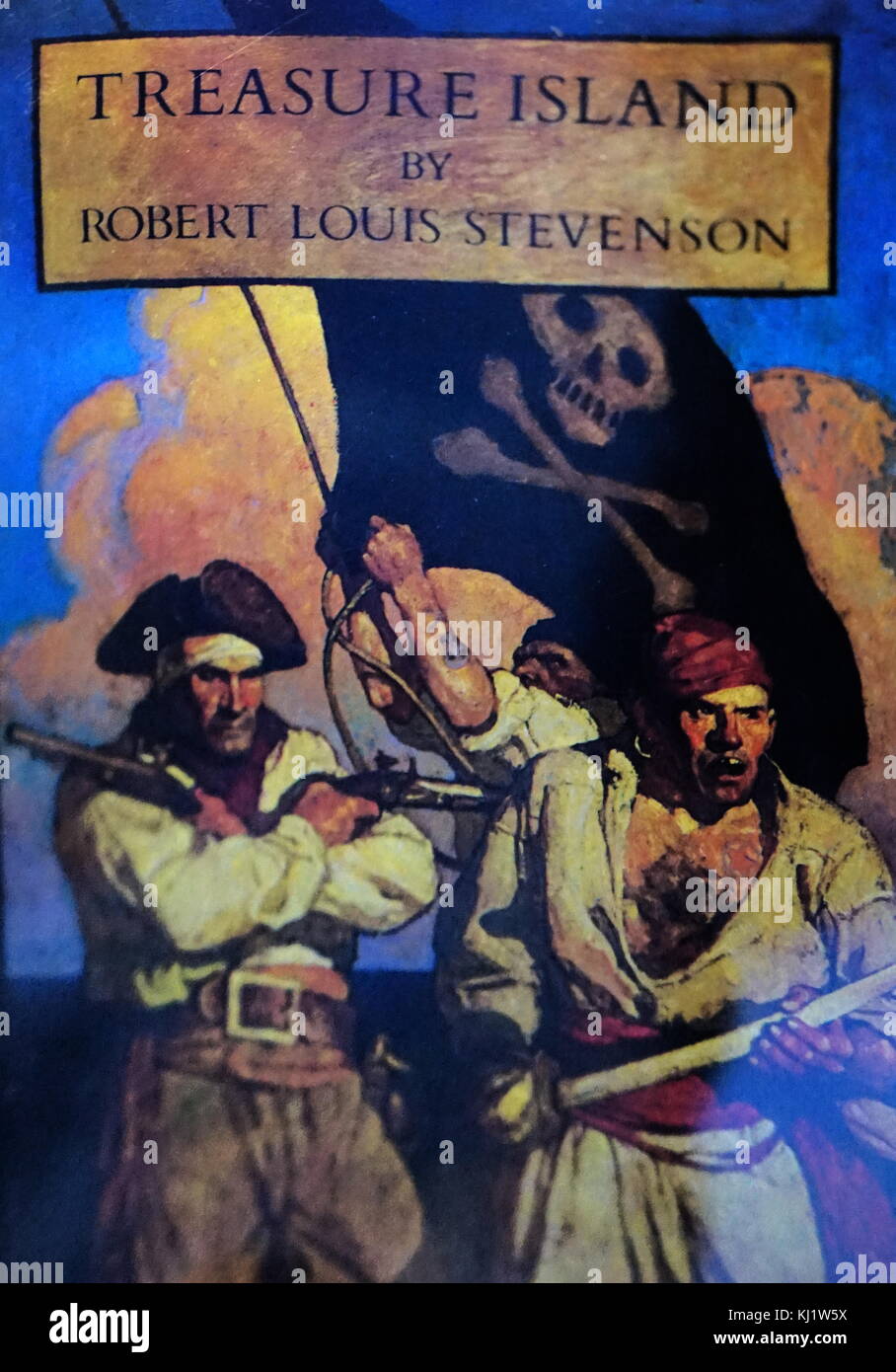 Front cover of Treasure Island by Robert Louis Stevenson (1850-1894) a Scottish novelist, poet, essayist, and travel writer. Dated 19th Century Stock Photo
