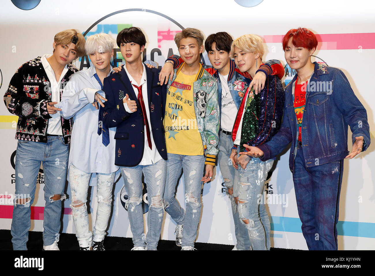 LOS ANGELES, CA - NOVEMBER 19: BTS (aka Bangtan Boys) poses in the ...