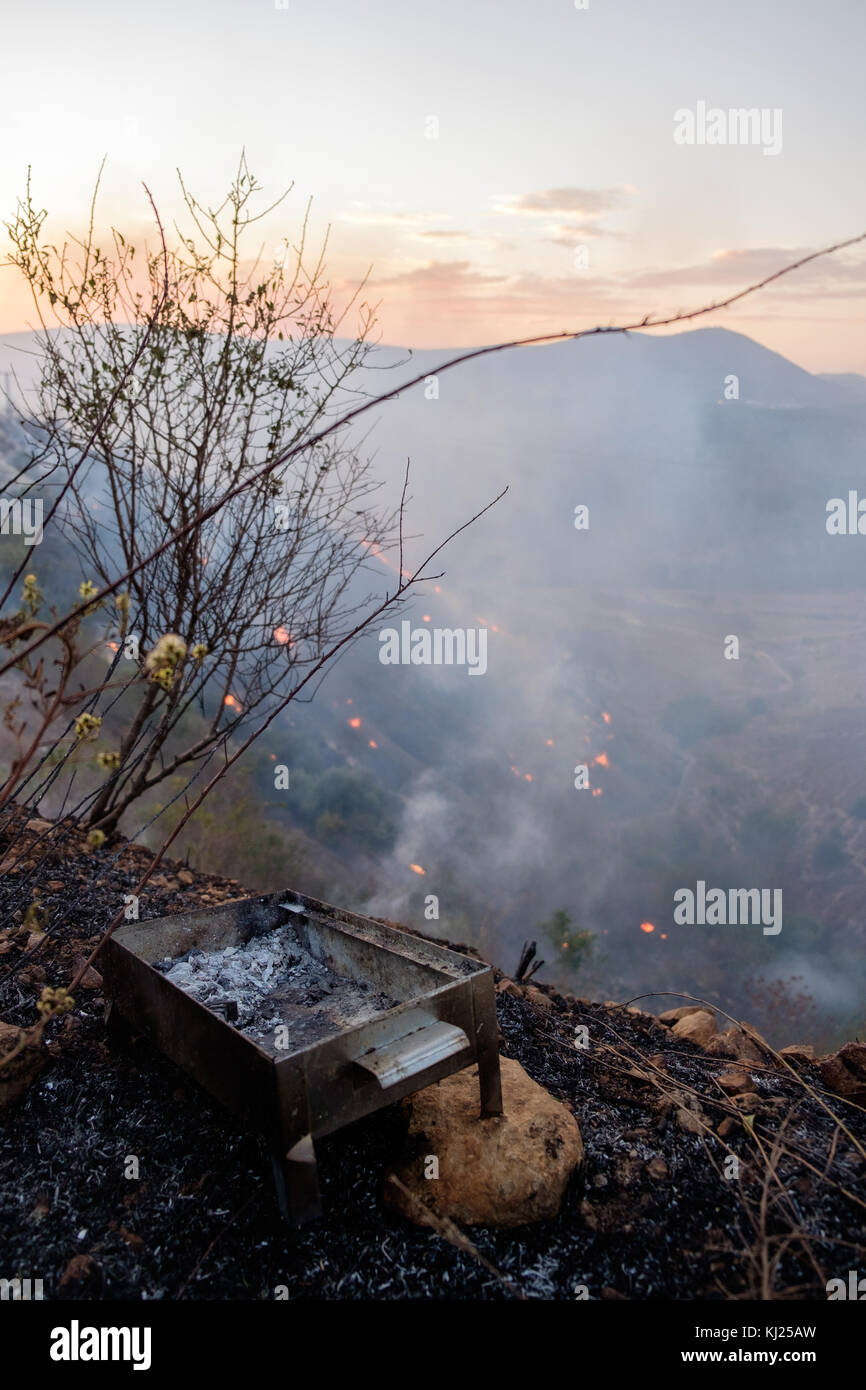 The origin of the fire in Tzfad, Isarel Stock Photo