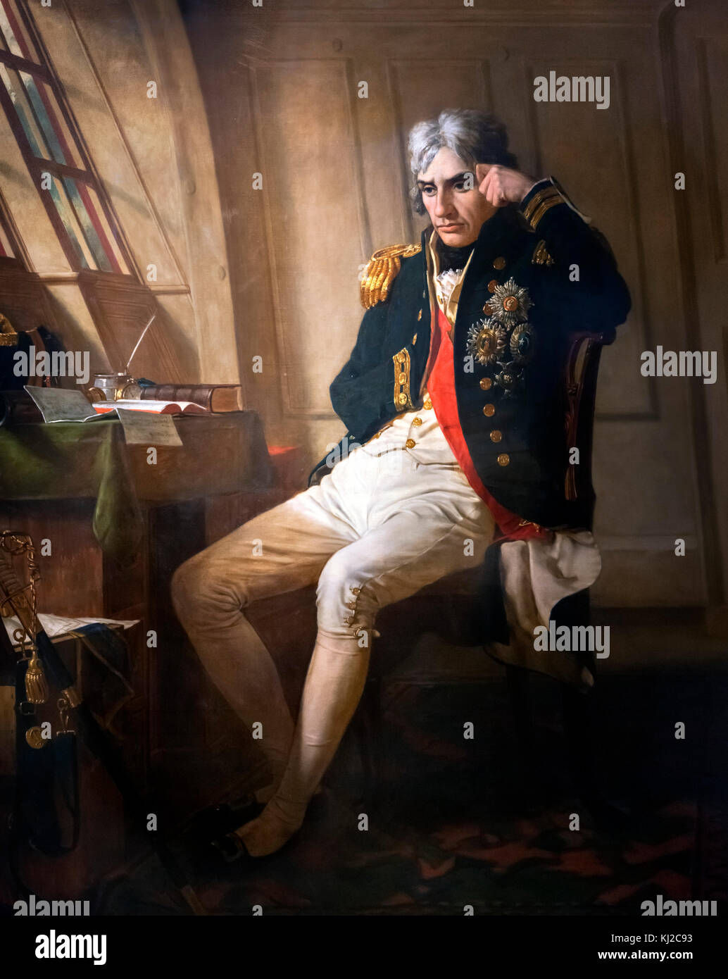 Vice Admiral Lord Nelson by Charles Lucy, oil on canvas, 1853. The portrait shows Horatio Nelson in his cabin on HMS Victory on the morning of the Battle of Trafalgar. Stock Photo