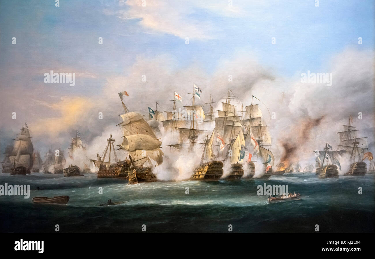 'The Battle of Trafalgar' by Thomas Luny. The painting shows the battle at around 2.30pm on 21st October 1805 Stock Photo