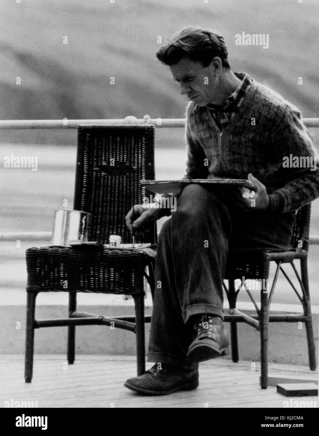 Artist painting old photo Stock Photo Alamy