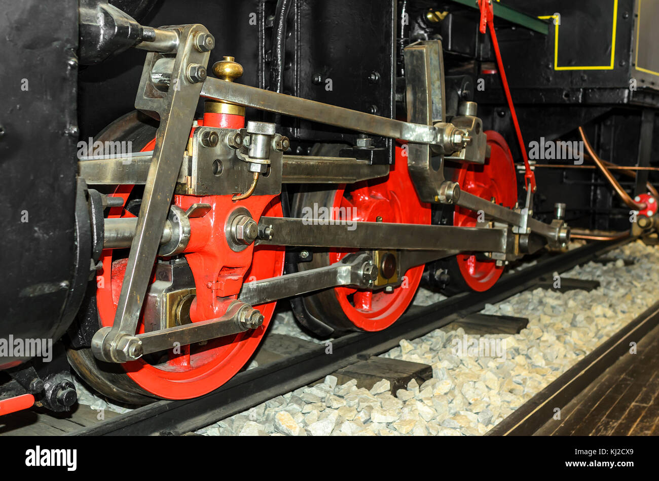 Locomotive wheels are close-up. Stock Photo