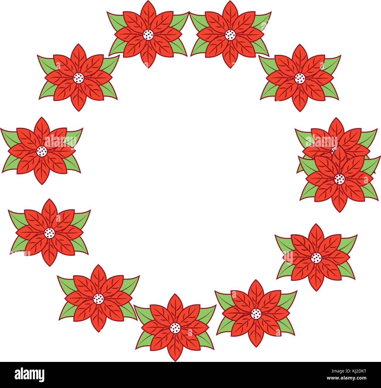 christmas wreath poinsettia and leaves plant celebration Stock Vector
