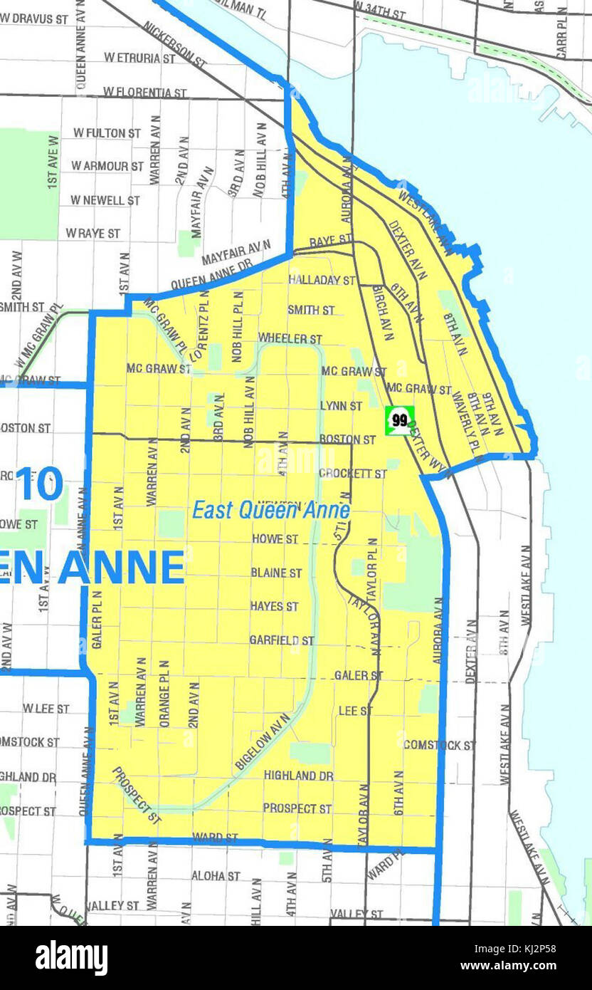 Seattle East Queen Anne map Stock Photo Alamy