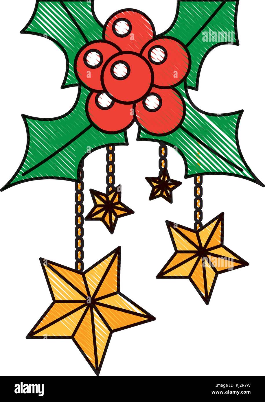 christmas ornaments with stars hanging and evergreen Stock Vector Image ...